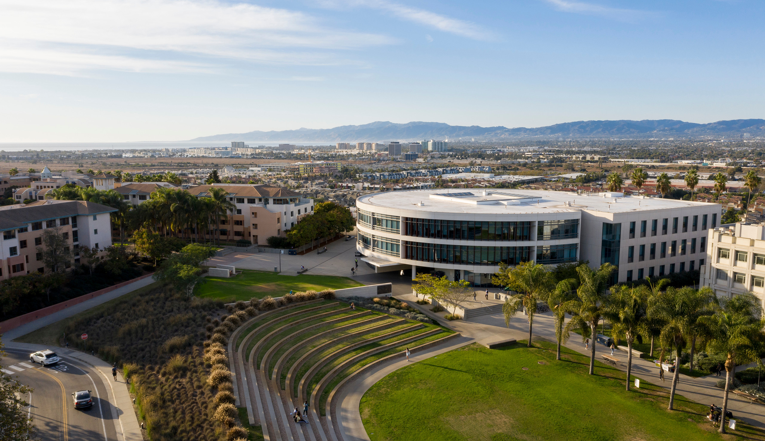 drone shot from above whh library